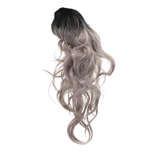 LALADEFIEE Gradient Graue Lange Wellige Perücke für Damen Hitzebeständiges Synthetisches Haar Verstellbare Mütze Natürlicher Look Langlebig und Wiederverwendbar für Alltag Party Cosplay und von LALADEFIEE