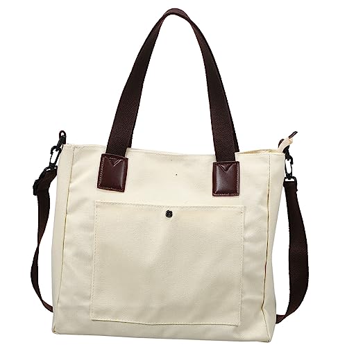 LALADEFIEE Große Canvas Tote Bag Damen Schultertasche Langlebiges Material Hohe Kapazität Freizeit Shopper Strandtasche Weiß von LALADEFIEE