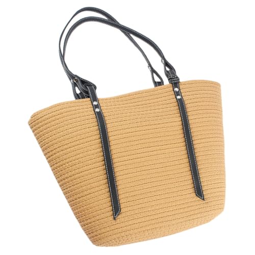 LALADEFIEE Große Damen Schultertasche aus Feinem Gewebtem Material mit Robustem Baumwollseil Geräumige Strandtasche und Einkaufstasche Modische Handtasche für Reisen und Khaki von LALADEFIEE