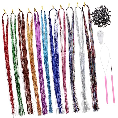LALADEFIEE Haar-lametta-extensions Zum Anklipsen Haarlametta Mit Werkzeug Haar-accessoires Für Damen Und Mädchen von LALADEFIEE