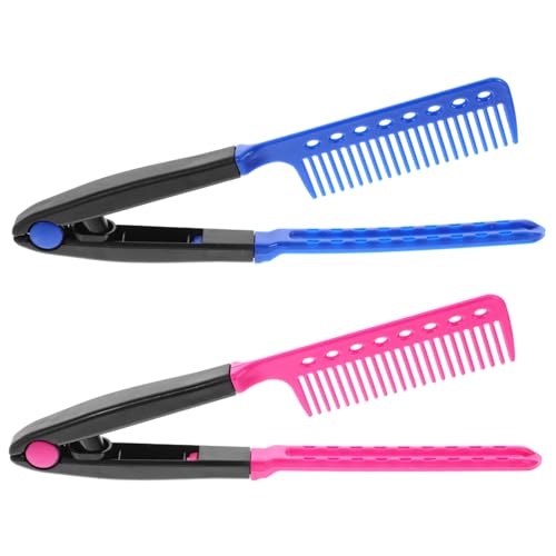 LALADEFIEE 2stücke Haarkamm Zum Glätten Von Haaren V-förmige Haarspangen Friseurkamm Für Damen Mit Rot Und Blau Einfache Haarstyling Und Glättungsmethode von LALADEFIEE