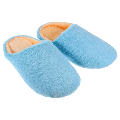 LALADEFIEE Hausschuhe Herren Damen Plüsch Winter Weiche Baumwolle Pantoffeln Leicht Rutschfest Still Für Zuhause Blau Komfortable Indoor Slipper Für Herbst und Frühling von LALADEFIEE