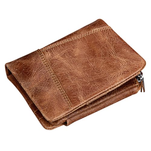LALADEFIEE Dreifach Faltbare Geldbörse Aus Rindsleder Mit Reißverschluss Für Herren Mehrere Kartenfächer Und Stauraum von LALADEFIEE