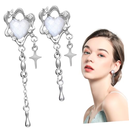 LALADEFIEE Herz Ohrhänger mit Stern Anhänger Langlebige Tassel Ohrringe für Damen und Teenager Einfache Handhabung Vielseitig Tragbar zu Alltag Party Hochzeit von LALADEFIEE