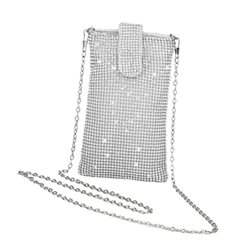 LALADEFIEE Klein Schultertasche Für Damen Glitzer Abendtasche Mit Abnehmbarer Kette Eleganter Handytasche Für Partys Hochzeiten Und Anlässe Silberne Umhängetasche Für Geld Und Handy von LALADEFIEE