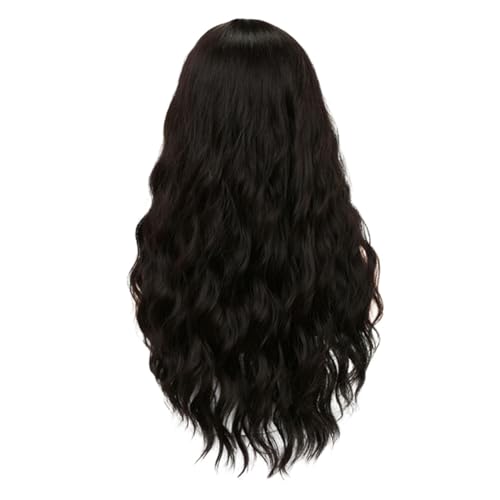 LALADEFIEE Parting Long Curly Wig Realistische Fluffige Perücke Aus Synthetischen Fasern Für Damen Und Mädchen Mittellanger Wellenhaarschnitt Dunkelbraun Für Mode Und Haarstyling von LALADEFIEE