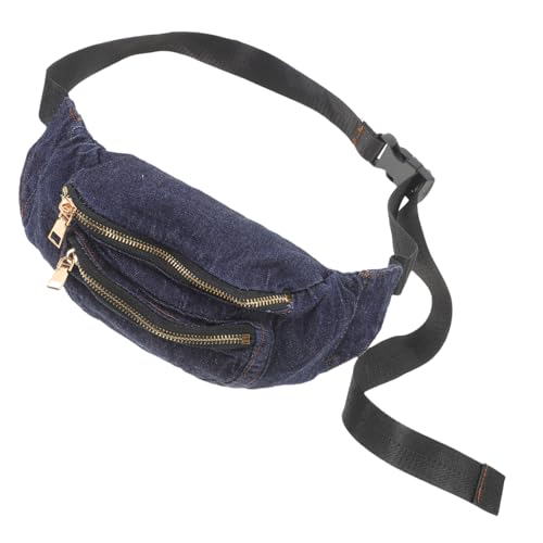 LALADEFIEE Leichte Denim Bauchtasche Damen Verstellbar Elastischer Bund Strapazierfähiges Material Crossbody Hüfttasche Brusttasche Dunkelblau Modisch Vielseitig für Alltag Reise Sport von LALADEFIEE