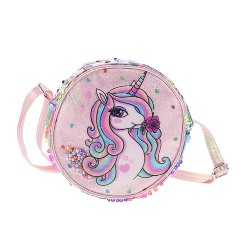 LALADEFIEE Einhornmuster Schultertasche Für Mädchen Pailletten Münztasche Mit Einhornmuster Aufbewahrungstasche Für Kleine Gegenstände Umhängetasche Mit Langem Schultergurt von LALADEFIEE