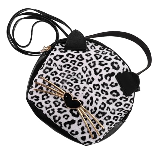 LALADEFIEE Leopardenmuster PU Handtasche Kleine Runde Umhängetasche mit Katzenohren Kreative Schultertasche für Mädchen Damen Alltag Reise Einkauf von LALADEFIEE