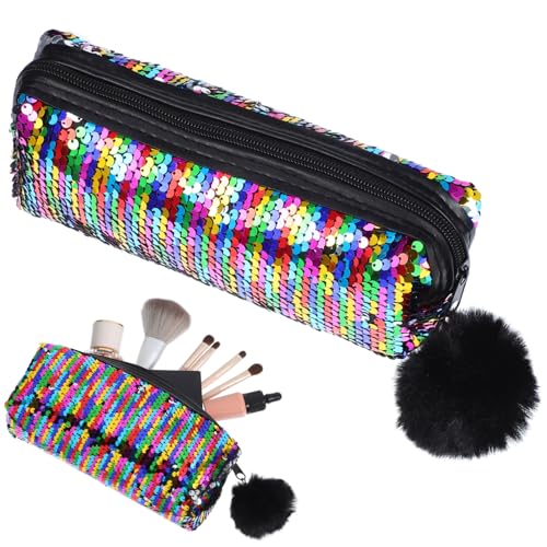 LALADEFIEE Meerjungfrau-Design Federmäppchen Mit Paillettenoptik Reißverschlusskleines Make-up-Tasche Für Damen Kompakt Und Praktisch Reisen Kosmetiktasche Mit Glitzernde von LALADEFIEE