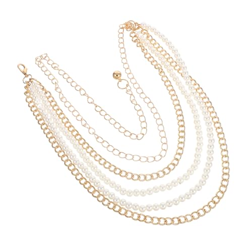 LALADEFIEE Mehrschichtige Taillenkette Damen Perlenhandarbeit Metallgürtel Verstellbar Retro Stil Elegant Punk Accessoire Für Sommer Kleider Hosen von LALADEFIEE