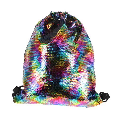LALADEFIEE Mermaid Kordelzug Rucksack Funkelnde Pailletten Tasche Für Damen Und Mädchen Leichter Sportbeutel Für Schule Outdoor Und Freizeit Bunte Glitzer-tragehilfe Mit Praktischem Tunnelzug von LALADEFIEE