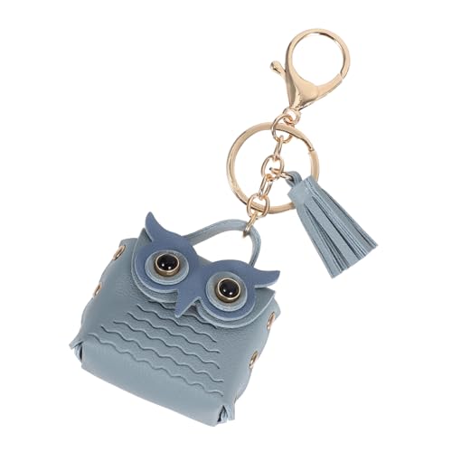 LALADEFIEE Mini Münzbeutel aus Weichem Pu Material Niedlicher Eulen schlüsselanhänger Kompakte Geldbörse mit Karabiner für Damen Praktische Aufbewahrung für Münzen Ohrhörer Rucksack in Blau von LALADEFIEE