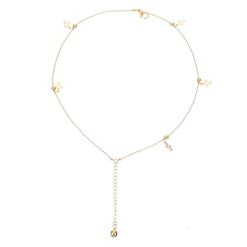 LALADEFIEE Modische Goldene Fußkette Damen Schmuck Doppellagige Ankerkette mit Kreuzanhänger Elegantes Fußaccessoire für Alltag Strandparty und Geschenke von LALADEFIEE