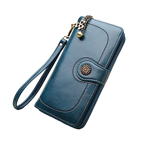 LALADEFIEE Multi-funktional Damen Geldbörse Im Edlen Design Dreifach Gefaltete Pu- Brieftasche Mit Reißverschluss Und Kartenfächern Lange Handtasche Für Frauen Blau von LALADEFIEE