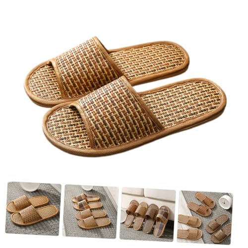 LALADEFIEE Nordic Hausschuhe aus Rattan Geflochten Leichte Atmungsaktive Indoor Slipper für Damen und Herren Offene Sommerpantoffeln in Hellbraun Bequeme Geräuscharme Sommerschuhe für von LALADEFIEE