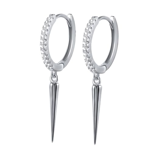 LALADEFIEE Ohrstecker Damen Geometrisch mit Zirkonia Besatz Flache Ohrhänger in Weißgold Hypoallergene Ohrringe für Party und Alltag Eleganter Schmuck für Frauen von LALADEFIEE