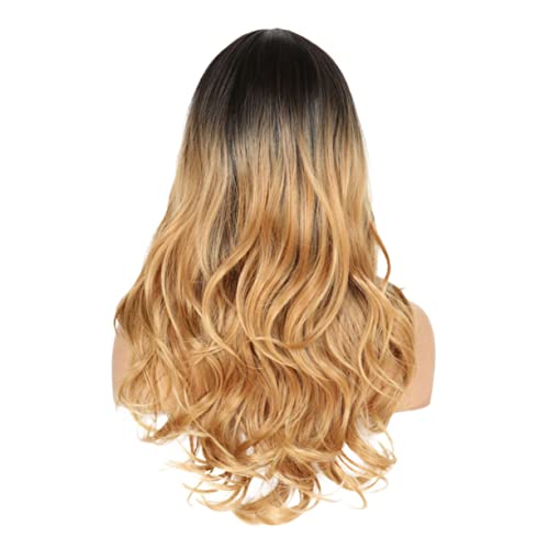 LALADEFIEE Perücke Für Damen Mittellanges Lockiges Haar Realistische Kapuze Netz-perückenabdeckung Haarschmuck Für Frauen Und Mädchen Schwarz Farbverlauf Hellgold von LALADEFIEE