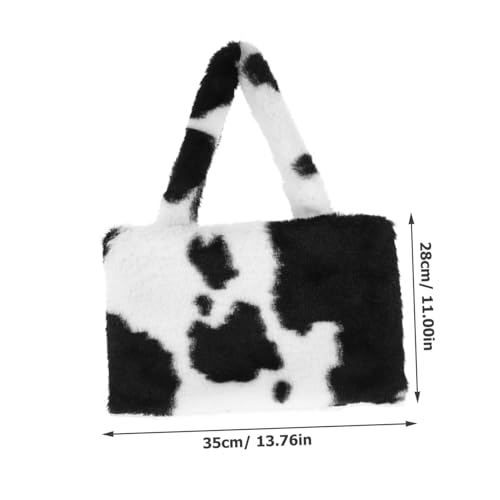 LALADEFIEE Plüsch Umhängetasche Damen Kuscheliges Cow Pattern Crossbody Bag mit Kettenriemen Kleine Schultertasche Leicht Tragbar Modische Handtasche für Alltag Einkaufen von LALADEFIEE