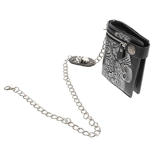 LALADEFIEE Punk Geldbörse Mit Gothic Skelettmuster Unisex Purse Große Kapazität Für Karten Und Bargeld Für Und Alltag Mit Langer Kette von LALADEFIEE