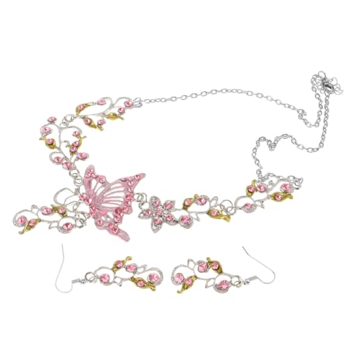 LALADEFIEE Rhinestone Schmuckset Damen mit Blumen und Schmetterlingen Leichtes Ohrstecker und Halsketten Eleganter Modeschmuck für Hochzeit Party Alltag für Frauen von LALADEFIEE