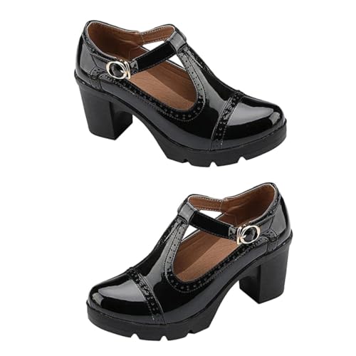 LALADEFIEE Runde Damenschuhe mit Hohem Absatz Grober Blockabsatz Bequemes Tragen rutschfest Modisch für Arbeit und Alltag Geeignet für Damen Herbst Pumps Schwarz von LALADEFIEE