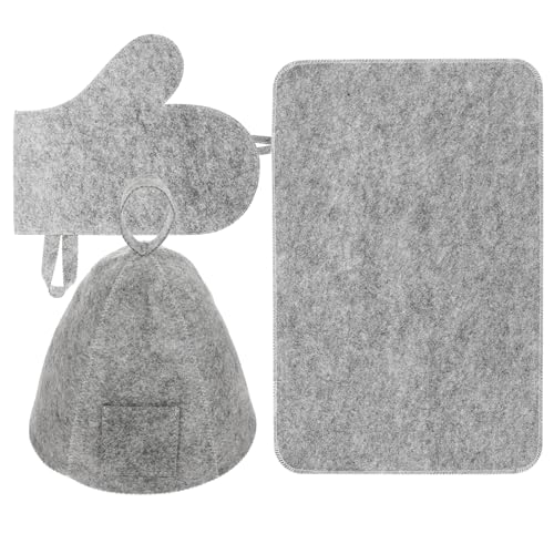 LALADEFIEE Sauna Zubehör Set Mit Saunahut Aus Filz Saunahandschuh Und Saunaauflage Für Damen Und Herren Zum Schutz Der Haare Und Haut Während Sauna Oder Dampfbad von LALADEFIEE