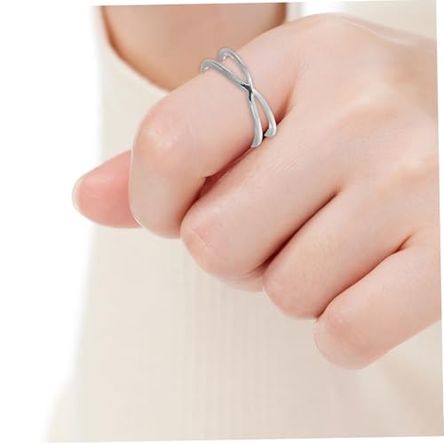 LALADEFIEE Silber Damenring Offener Kreuz Design Verstellbar Modischer Fingerring Elegant Schmuck Geschenk von LALADEFIEE