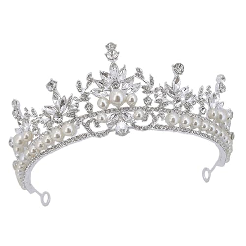LALADEFIEE Silberne Braut Tiara mit Funkelnden Strasssteinen Handgefertigte Hochzeit Krone aus Zinklegierung Verstellbares Stirnband für Sicheren Sitz bei Hochzeiten Geburtstagsfeiern und von LALADEFIEE