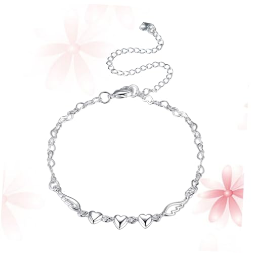 LALADEFIEE Silbernes Herz Fußkettchen Damen mit Flügel Anhänger Verstellbar Fußkette für Alltag und Party Allergiefrei Schickes Accessoire Geschenkidee von LALADEFIEE