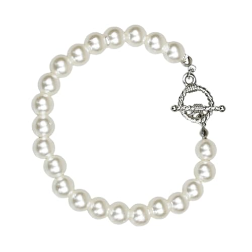LALADEFIEE Simuliertes Perlenarmband Damen Barocke Weiße Perlen Handgefertigt mit Verschluss Stilvolles Schmuckstück für Alltag Party zu Hochzeit und Geburtstag von LALADEFIEE