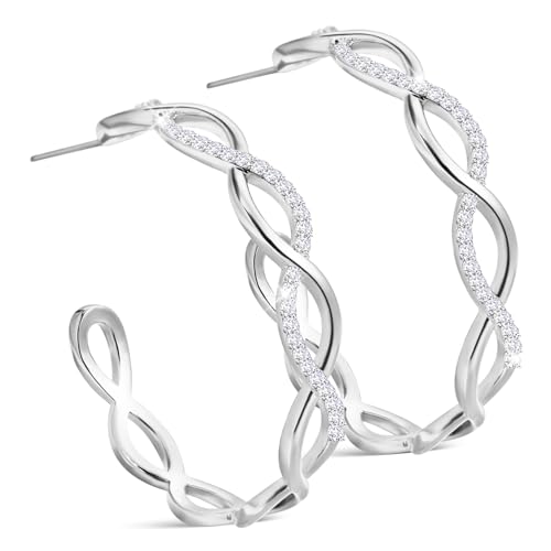 LALADEFIEE Sterling Silber Creolen Damen Kleine Ohrringe mit Verflochtenem Design und Strassbesatz Robuste Polierte Oberfläche Komfortable Schmuckstücke für Frauen und Mädchen von LALADEFIEE