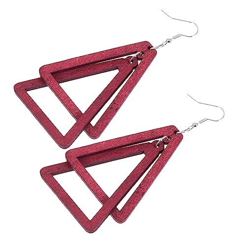 LALADEFIEE Stylische Damen Ohrringe Dreieck Holz Ohrhänger Leicht Modisch Mehrfarbiges Design für Alltag und Party Rot von LALADEFIEE
