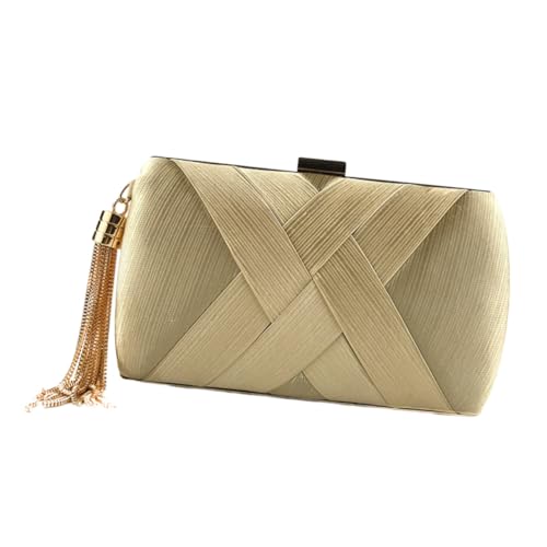 LALADEFIEE Tassel Abendhandtasche Damen Satin Clutch Purse für Hochzeit Party Dinner in Hellgold Kleine Modische Kupplungstasche mit Feiner Verarbeitung und Vielseitigem Stil von LALADEFIEE