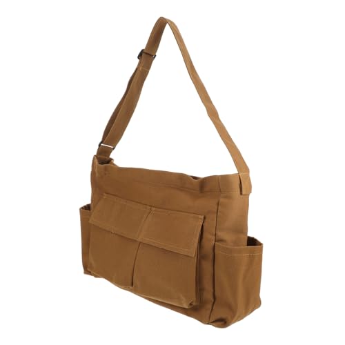 LALADEFIEE Vintage Canvas Crossbody Bucket Bag Damen Umhängetasche Großes Fassungsvermögen Verstellbarer Schultergurt Robustes Material Braun Arbeit Reise Freizeit von LALADEFIEE