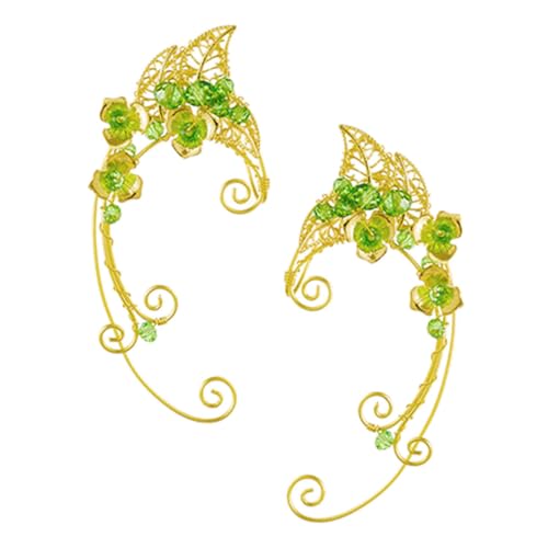 LALADEFIEE Vintage Grüne Ohrclips Damen Handgefertigt Stilvolle Ohrmanschetten Ohrschmuck Leicht und Angenehm Vielseitig für Alltag Party Hochzeit von LALADEFIEE