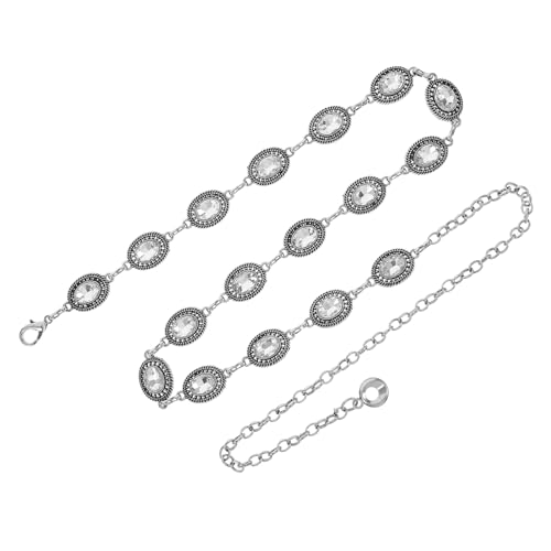 LALADEFIEE Vintage Western Taillenkette Damen Verstellbar mit Großem Strass und Filigranem Hohlmuster Modischer Metallgürtel für Kleider Jeans Country Konzert und Festliche Outfits von LALADEFIEE