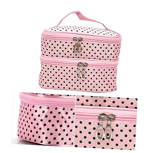 LALADEFIEE Kleine Gepunktete Kosmetiktasche Doppellagige wasserdichte Handtasche Für Frauen Große Kapazität Reise-Organizer Für Kosmetik Und Toilettenartikel von LALADEFIEE