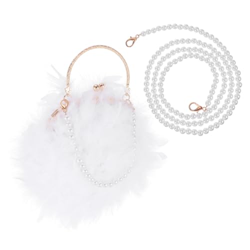 LALADEFIEE Weiche Damen Schultertasche mit Plüsch Perlenkette und Verschluss Vielseitige Crossbody Umhängetasche für Alltag Shopping und Reisen Mittlere Kapazität Modisches Winteraccessoire von LALADEFIEE