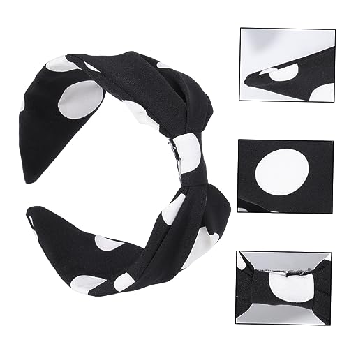 LALADEFIEE Wellenpunkt Knoten Haarreif Für Frauen Und Mädchen Schwarz Mit Weißen Punkten Breiter Stil Elastisches Und Rutschfestes Design Für Alltag Und Sport von LALADEFIEE