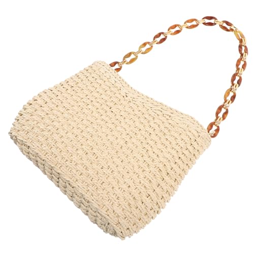 LALADEFIEE Woven Tote Bag Damen Handgefertigte Schultertasche Strohtasche Sommer Strandtasche mit Kette Kleine Umhängetasche für Alltag und Urlaub Beige von LALADEFIEE