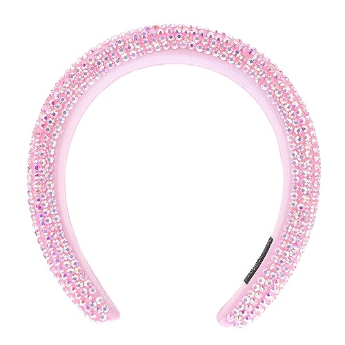 LALADEFIEE Kreatives Rhinestone Haarband Für Hochzeiten Partys Und Besondere Anlässe Elegantes Breites Headwear Accessoire Mit Glitzersteinen Pastellrosa von LALADEFIEE