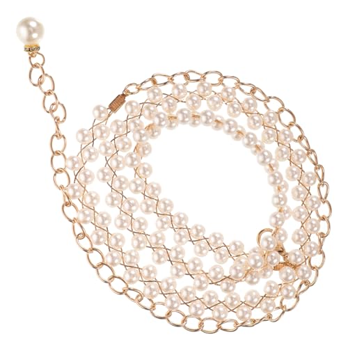 LALADEFIEE Zweireihige Perlen Taillenkette Damen Goldfarbenes Geflochtenes Design Dekorativer Perlengürtel für Hochzeitskleider Partys und Festliche Anlässe Verleiht Süßen und Stilvollen von LALADEFIEE