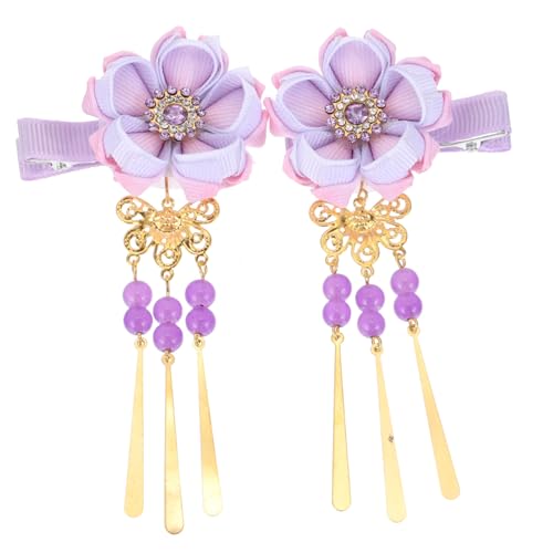 LALAFINA 1 Paar Haarnadel Ohrring Haarspange Kimono-haarschmuck Japanische Haarspange Japanische Retro-haarspange Geisha Haar Klammern Mädchen Bettwäsche Aus Baumwolle Violett Blumen Hanfu von LALAFINA