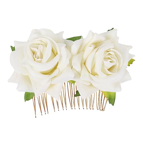 LALAFINA 1stk Rosenhaar Hochzeit Rose Haarkamm Floraler Haarkamm Braut Haarnadel Braut Kopfschmuck Blumenklammern Frauen Haarkamm Eisendraht Brautjungfer Stift Weiß Die Blumen von LALAFINA