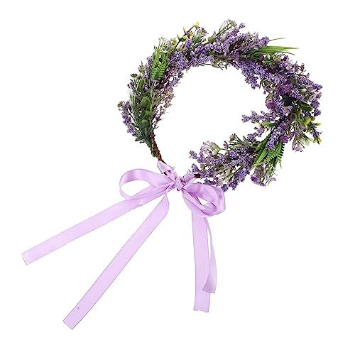 LALAFINA 1stk Stirnband Mit Blumenkranz Kopfkranz Für Die Braut Haargirlande Hochzeit Haargirlande Für Mädchen Hochzeit Blumenkrone Lila Frühlingsblumenkrone Violett Kind Fee Graskopf von LALAFINA