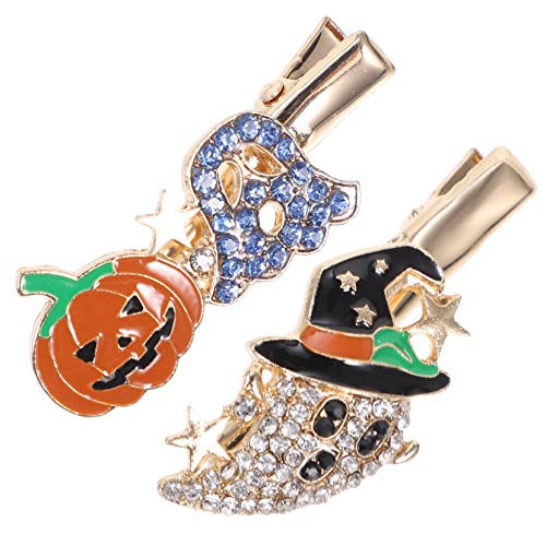 LALAFINA 2st Halloween-seitenclip Kürbis Haarspangen Hexenhut Haarspange Fledermaus Haarspange Strass-haarnadeln Teufelshorn Halloween-haarspangen Haarschmuck Krokodilklemme Fein Legierung von LALAFINA