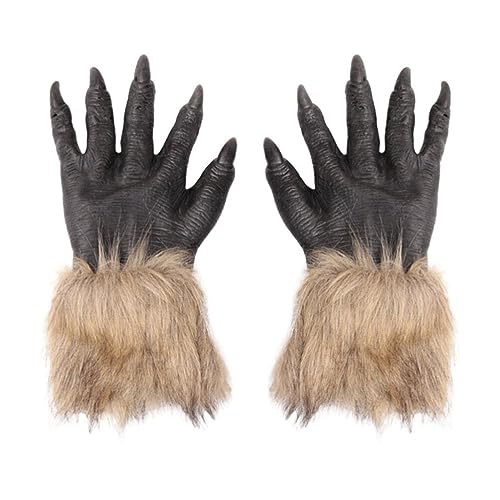 LALAFINA 2 Stück Halloween Handschuhe Wolf Bär Pfote Werwolf Kostüm Cosplay Gruselige Haarige Wolf Hände Männer Halloween Monster Tier Fäustlinge Maske von LALAFINA