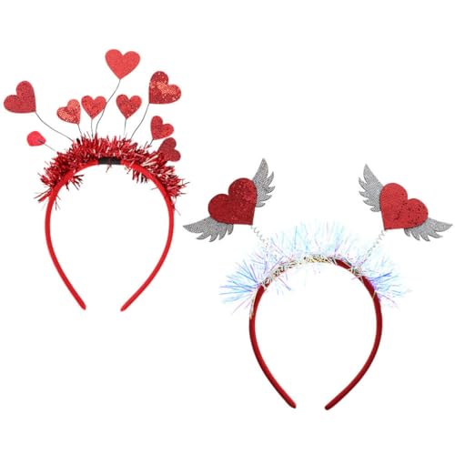 LALAFINA Herz-Stirnband 2 Stück Pailletten-Herz-Stirnband Valentinstag-Kopfschmuck Glitzernder Amor-Kopfschmuck Für Frauen Und Mädchen Liebes-Haarreifen von LALAFINA