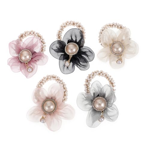 LALAFINA 20 Stk Haarring Perlenhaarseile Haargummis Mit Perlenblumen Perlenhaargummis Für Mädchen Haarhalter Für Frauen Pferdeschwanz-krawatten Haarschal Haartuch Hochzeit Stoff Braut von LALAFINA